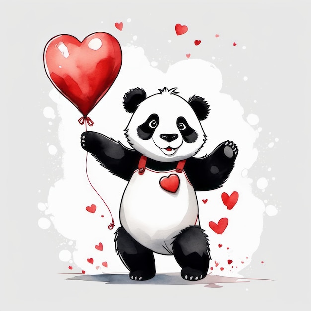 Panda holding heart created with generative AI software