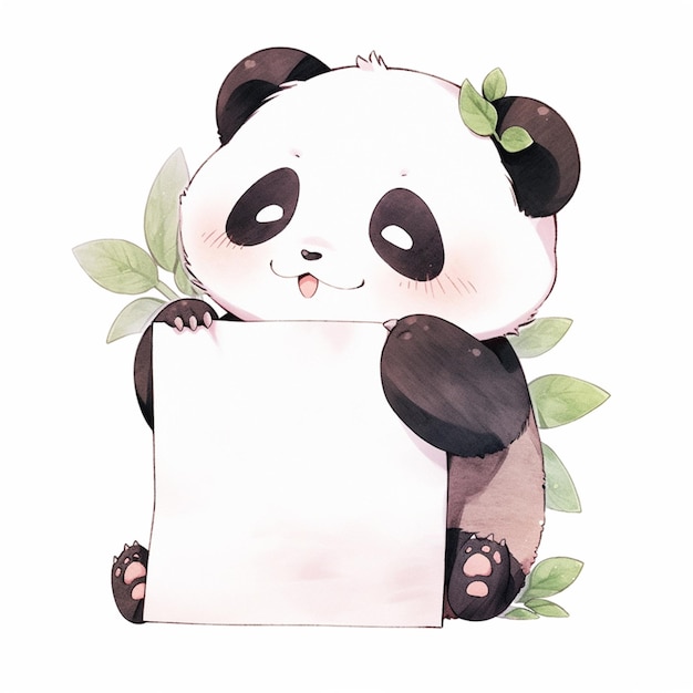 panda holding a sign with a plant in its mouth generative ai