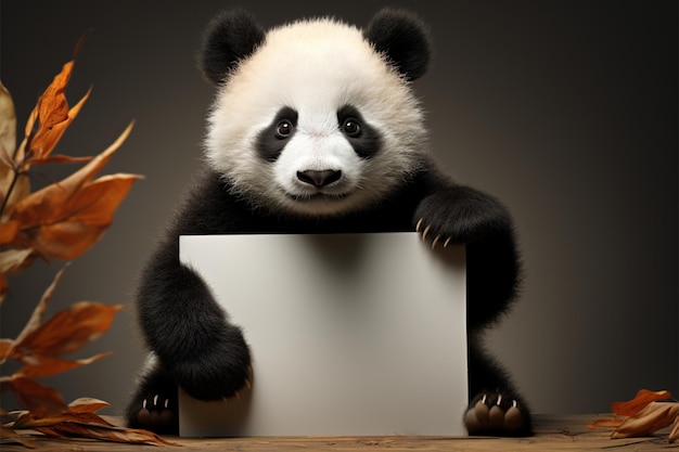 A panda holds an empty poster your canvas for creative expression