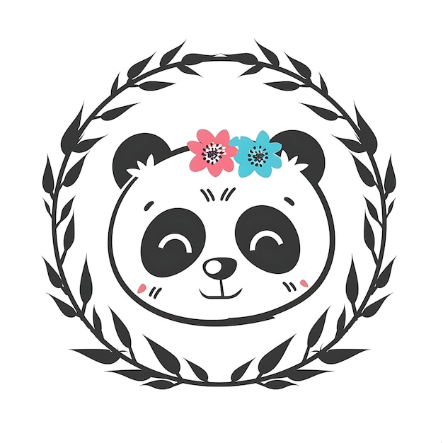 Photo panda icon round faced emblem with bamboo border adorable pa concept idea design simple minimal art