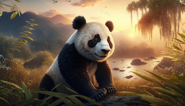 panda in een chinees landschap