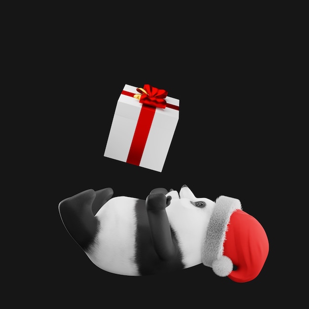 Panda in kerstman hoed mascotte 3d render