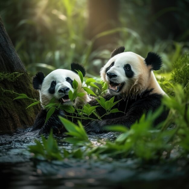 Foto panda in zijn natuurlijke habitat wildlife photography generative ai