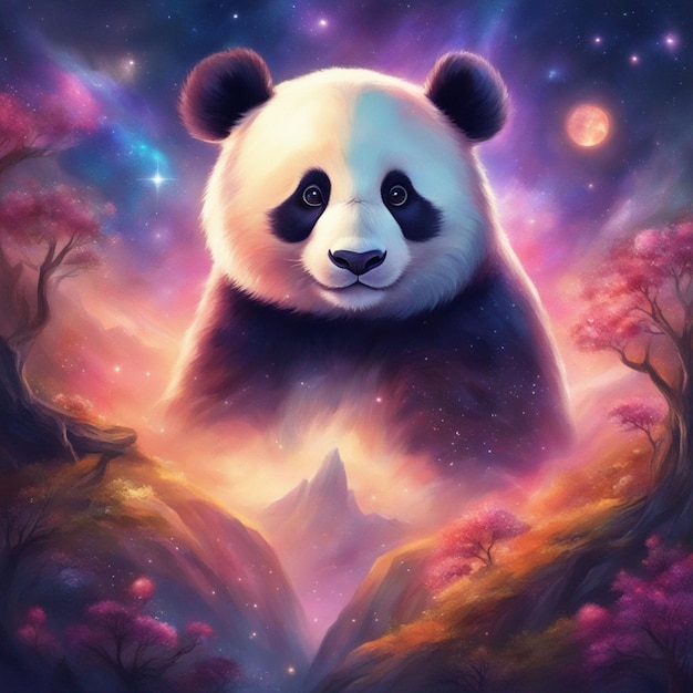 A Panda Is Looking At The Galaxy wallpaper