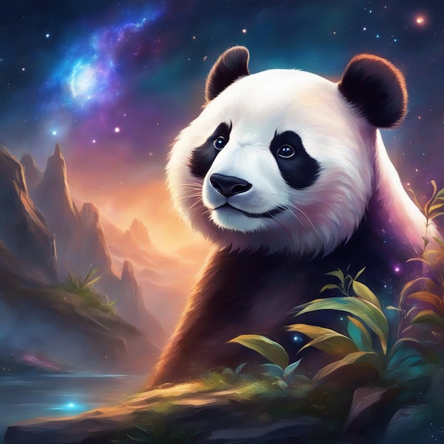 A Panda Is Looking At The Galaxy wallpaper