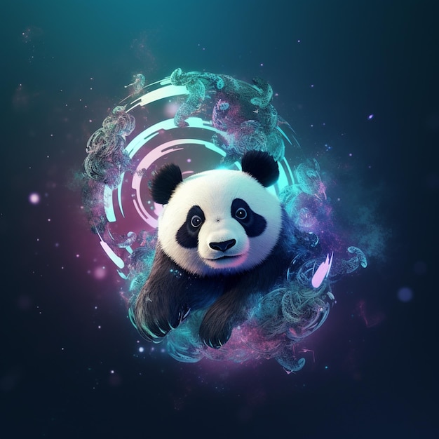 Photo a panda is surrounded by a blue background and the word panda is on the bottom.