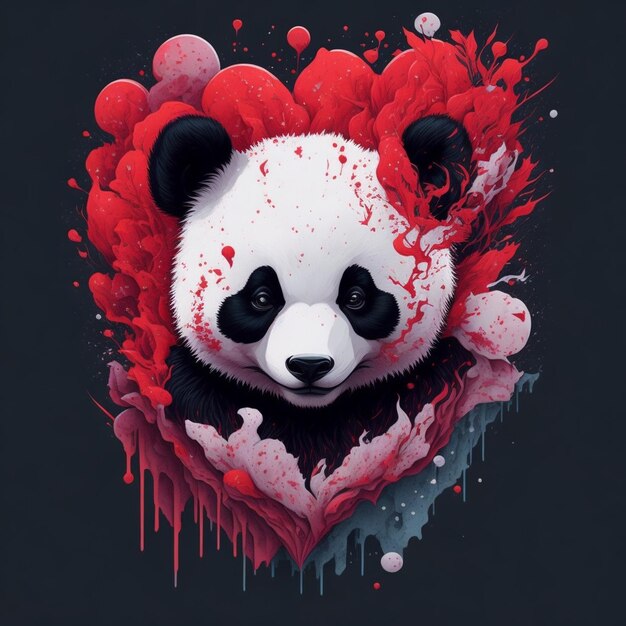 A panda is surrounded by red and red paint.