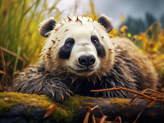 自然の生息地のパンダ 野生生物写真 生成人工知能