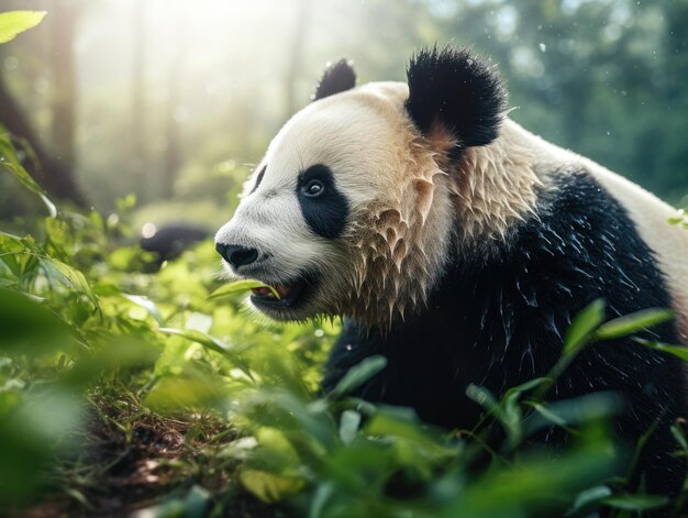 自然の生息地のパンダ 野生生物写真 生成人工知能