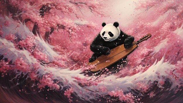 a panda in a kayak with a panda on the back.