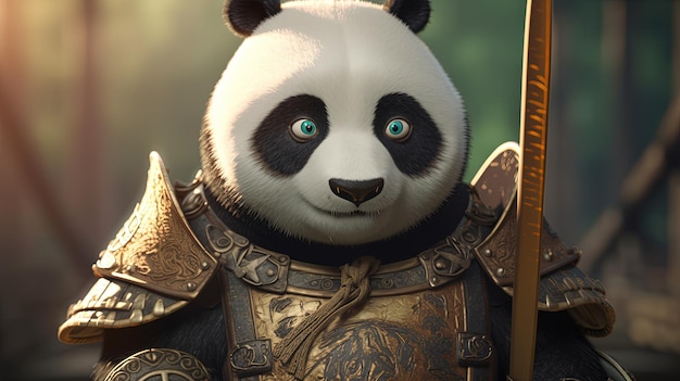 Panda knight digital art illustration Generative AI