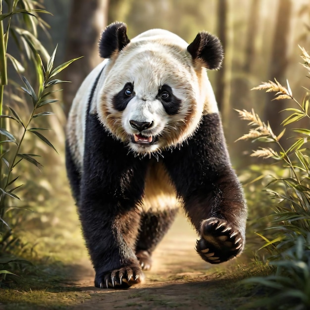 Foto panda loopt op de achtergrond spoor woestijn natuur dieren in het wild en sneeuw