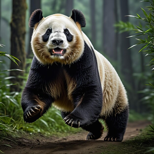 Foto panda loopt op de achtergrond spoor woestijn natuur dieren in het wild en sneeuw