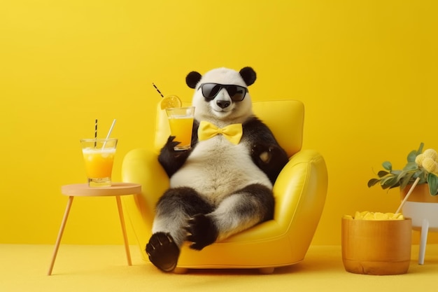 Panda lounging with drinks