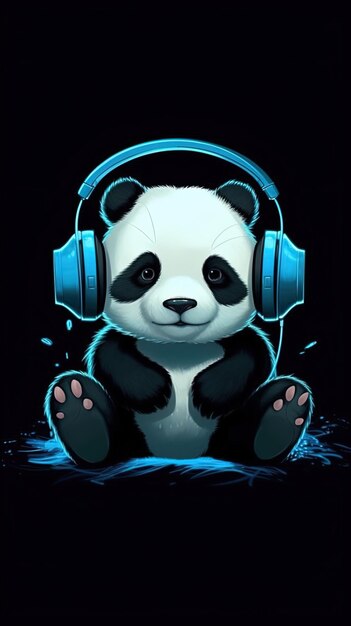 Panda met koptelefoon cartoon achtergrond