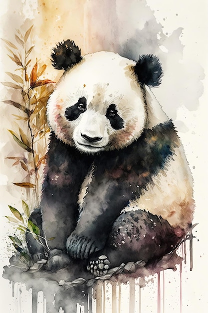 Panda painting watercolor Generative Ai