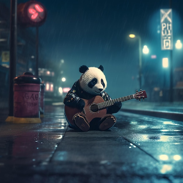 panda playing guitar