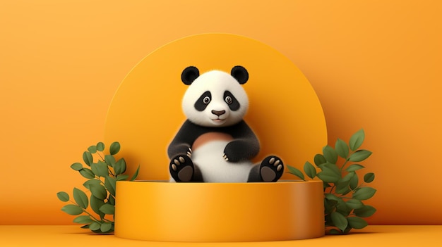 panda on podium with oange background