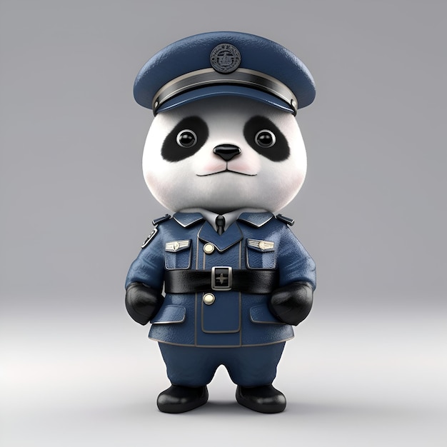 Foto panda in uniforme di polizia su uno sfondo grigio illustrazione 3d