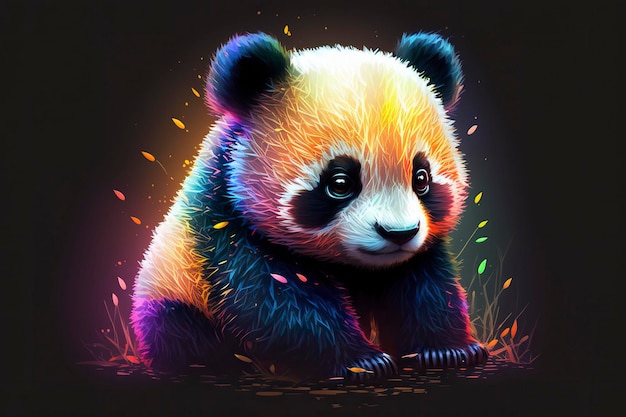 Panda portrait in neon colors Generative AI