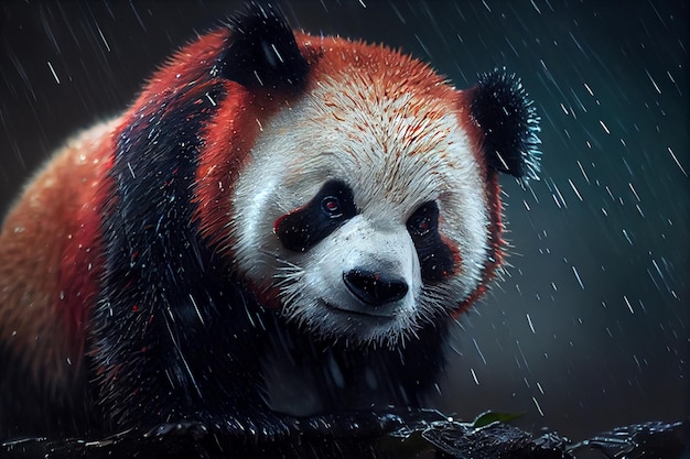 A panda in the rain