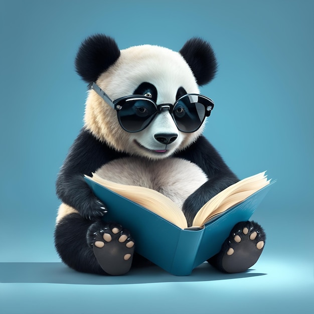 Panda reading a book in dark background