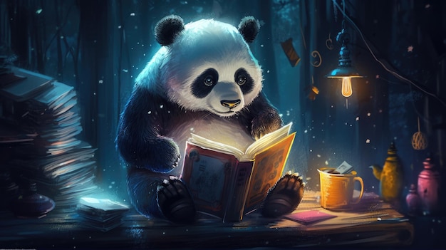 Panda Reading a Book