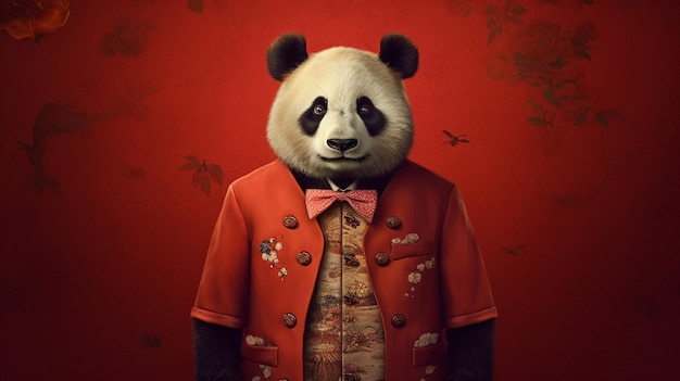 Photo a panda in a red jacket
