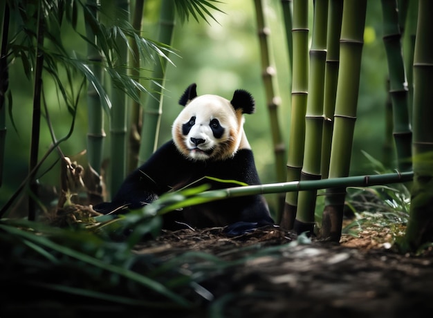 A panda repels some bamboo leaf shoots