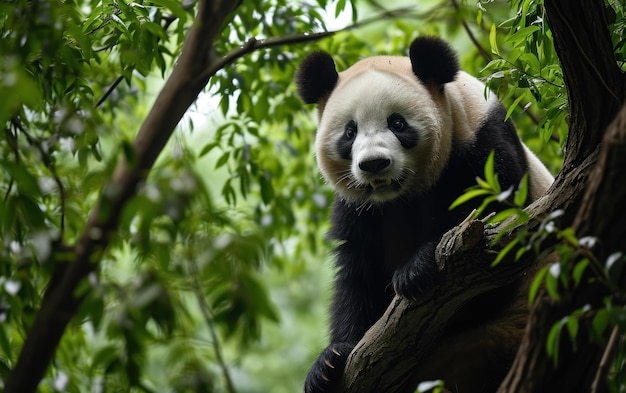 panda resting on a tree branch