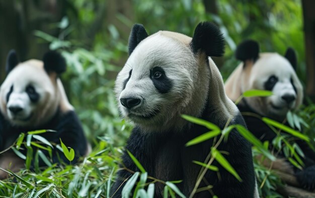 Foto panda's zachte houding bij interactie met andere panda's