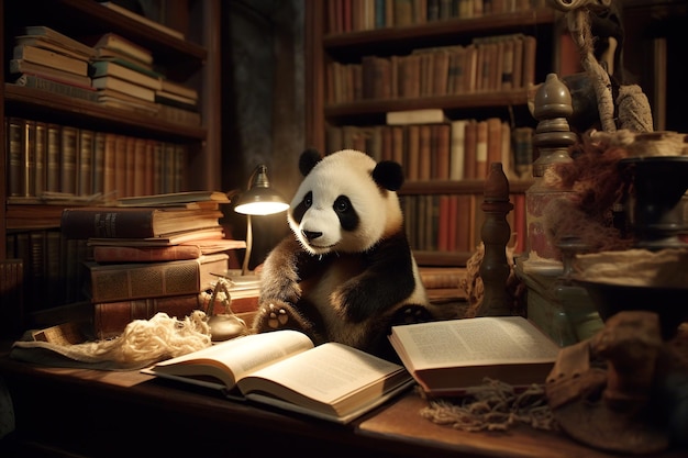 A panda seeking spiritual enlightenment through literature retreats and guidance Generative AI