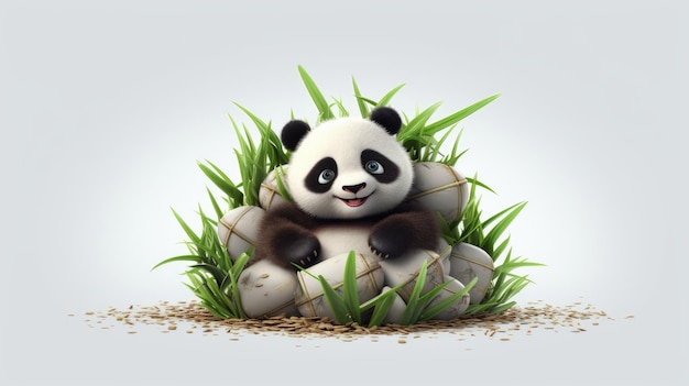 A panda sitting in the grass