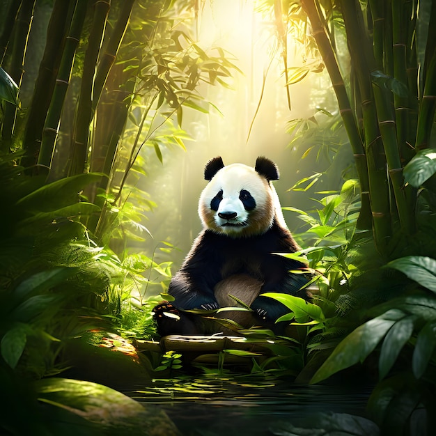 Panda sitting in the Jungle