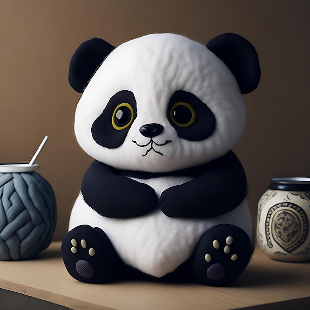 a Panda sitting soft and cudly happy epression