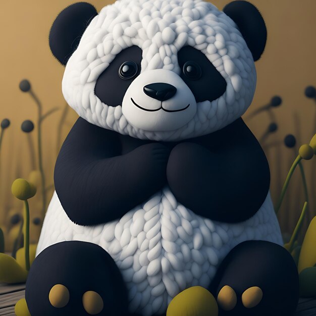 Photo a panda sitting soft and cudly happy epression