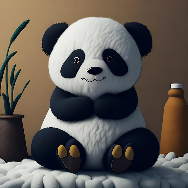 Photo a panda sitting soft and cudly happy epression