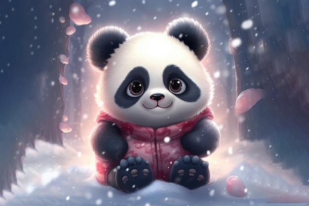 Панда в снегу