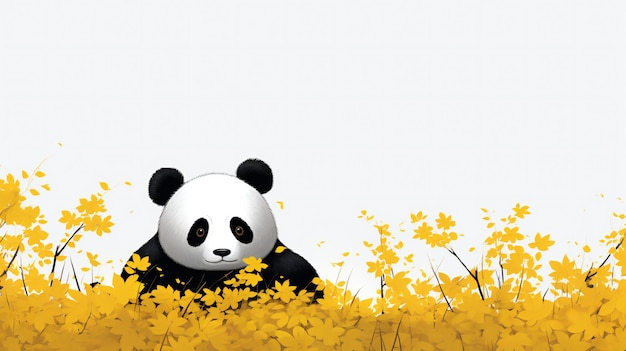 A panda that is hiding under the yellow border