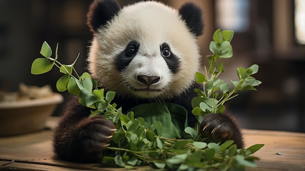 Panda_toont_hartvormig_groen_blad