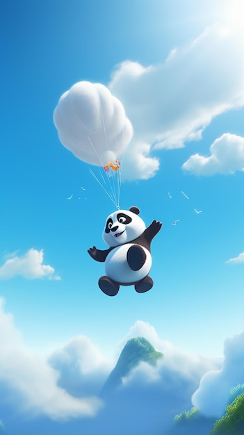 Panda vliegt in de lucht