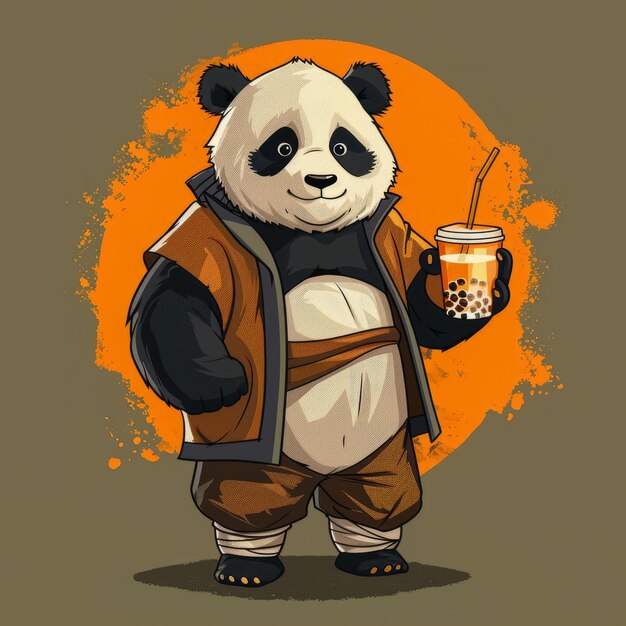 Panda warrior with boba tea Logo