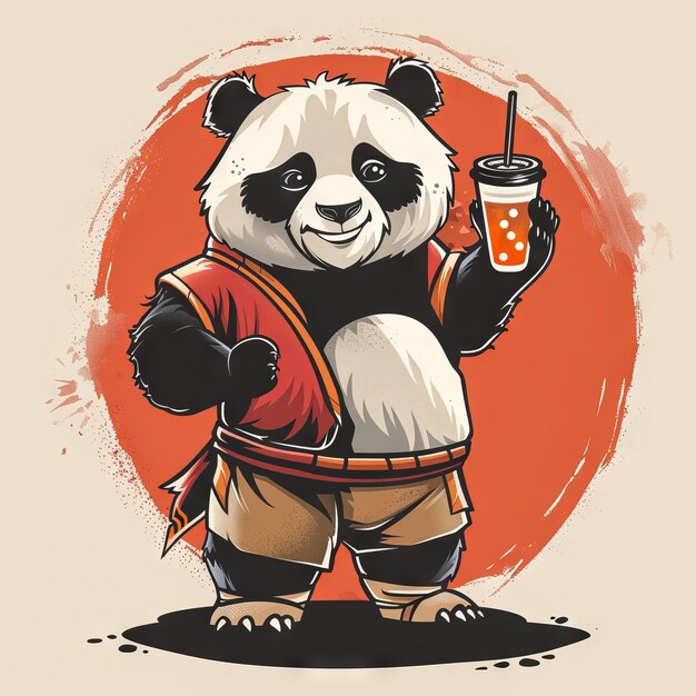 Panda warrior with boba tea Logo