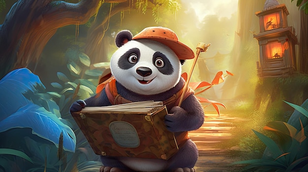 a panda with a book called panda