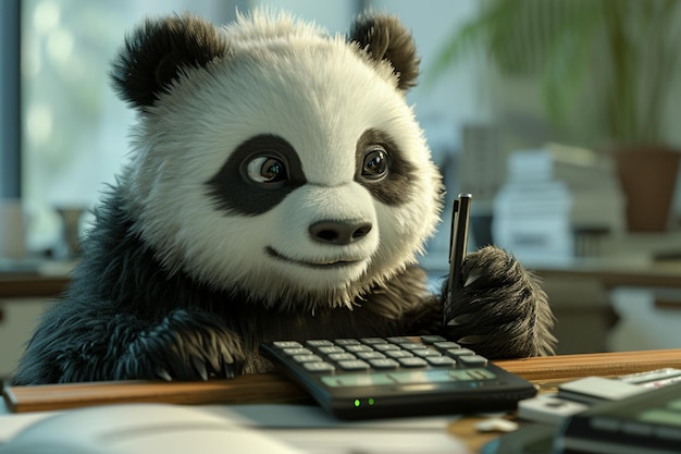 Photo panda with a calculator