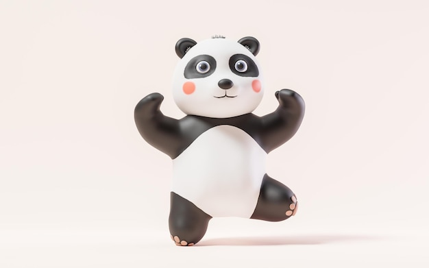 Panda with cartoon style 3d rendering