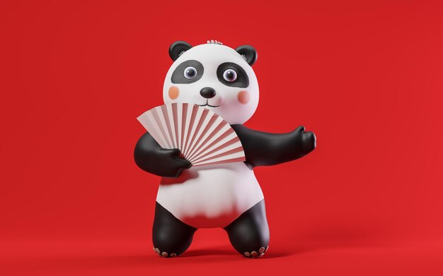 Panda with cartoon style 3d rendering