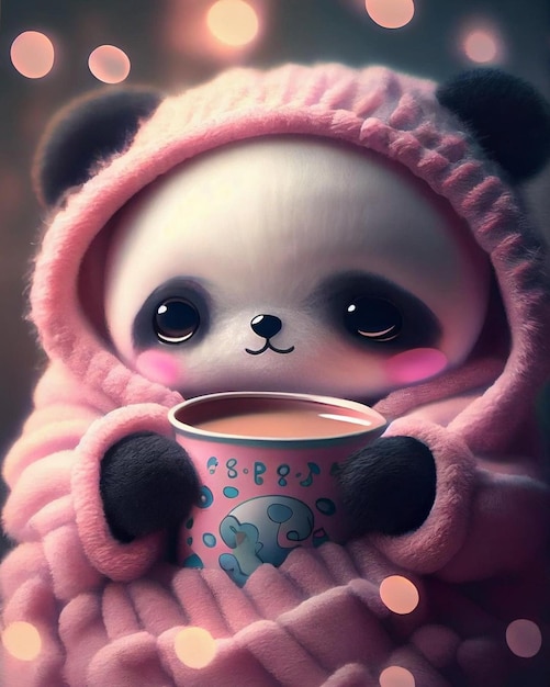 Photo panda with a cup of tea