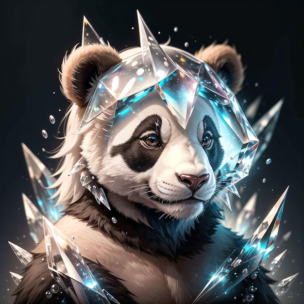 A panda with a diamond crown on his head