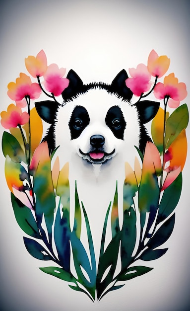 Photo a panda with flowers on it and a panda head.